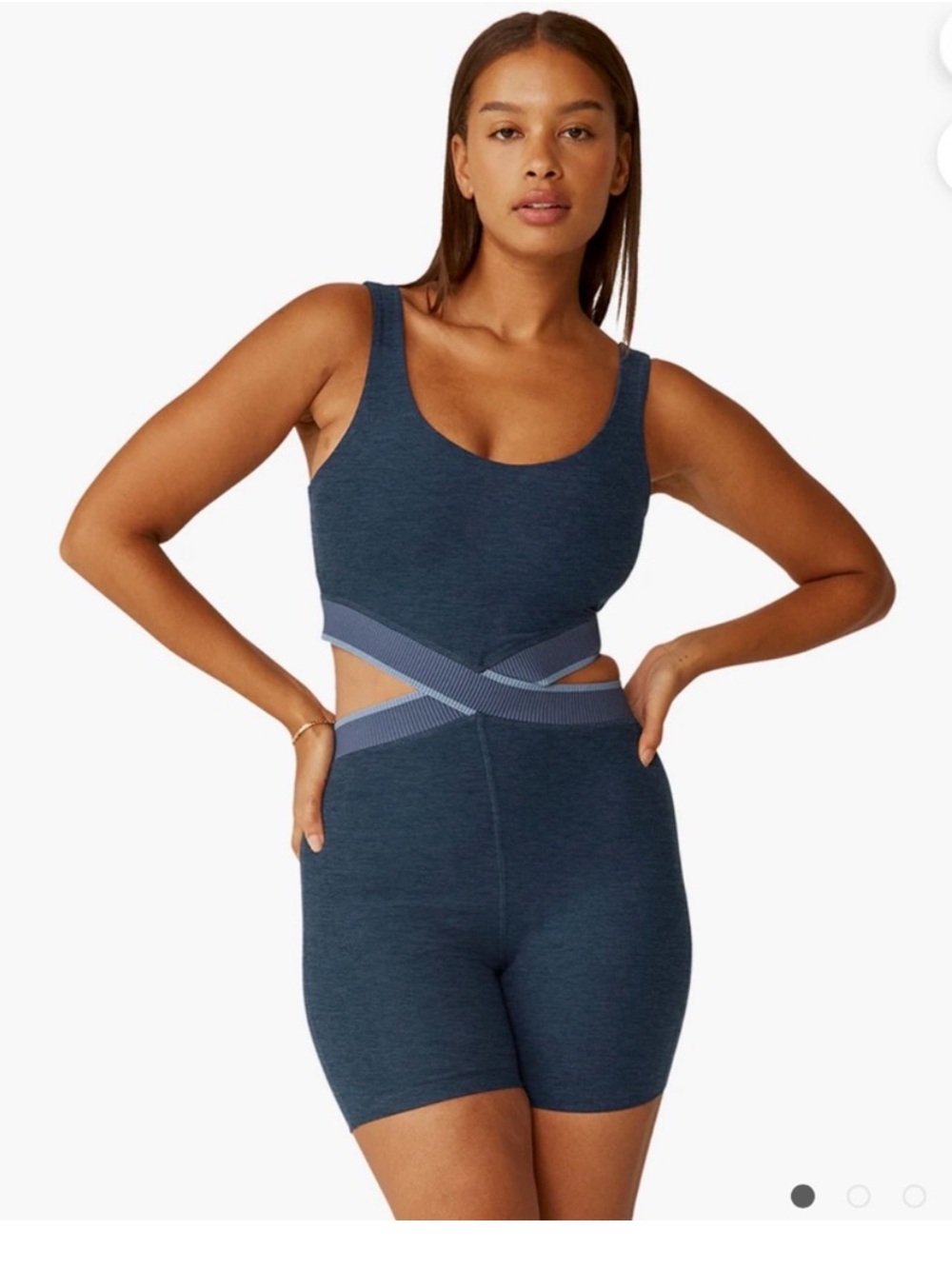 Beyond Yoga Spacedye In The Mix Biker Romper in Nocturnal Navy Shorts Size L